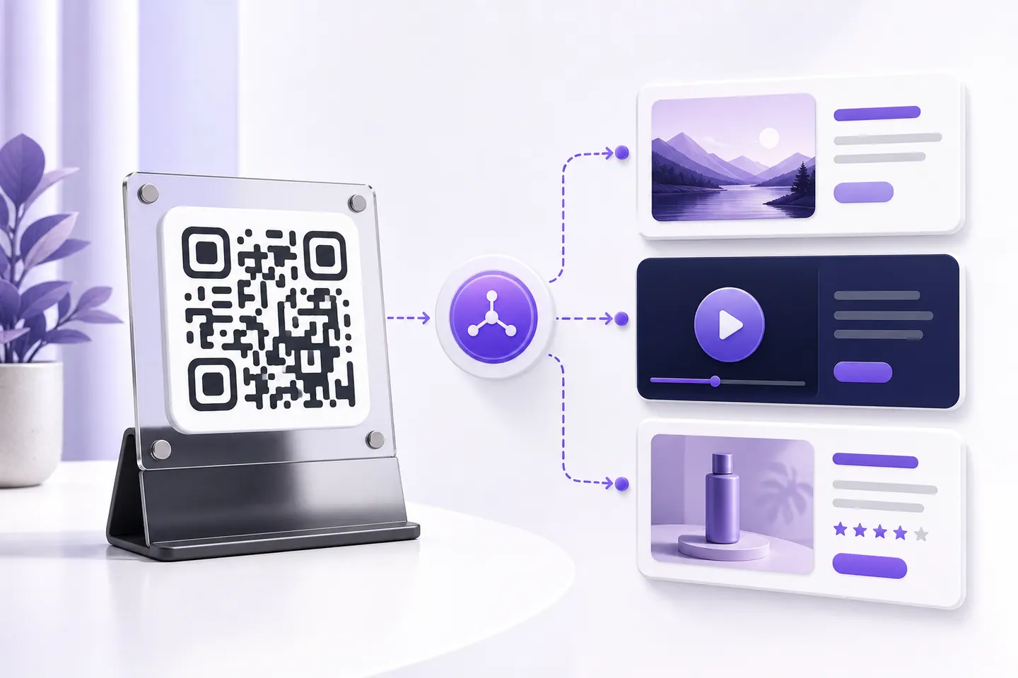 One printed QR code routing to several editable digital destinations