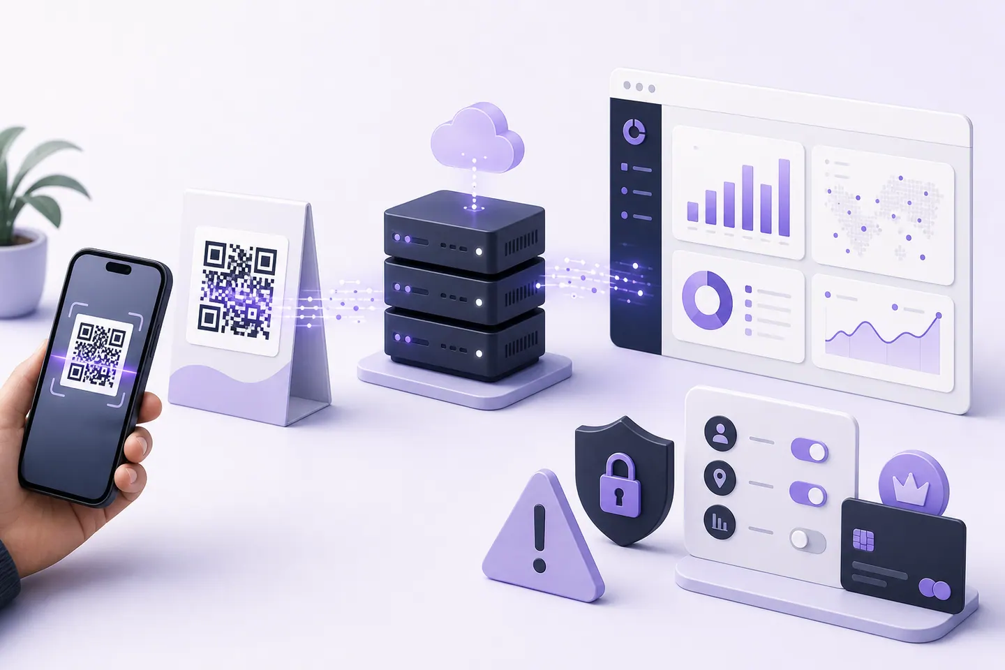Dynamic QR scan passing through a server to analytics and privacy controls