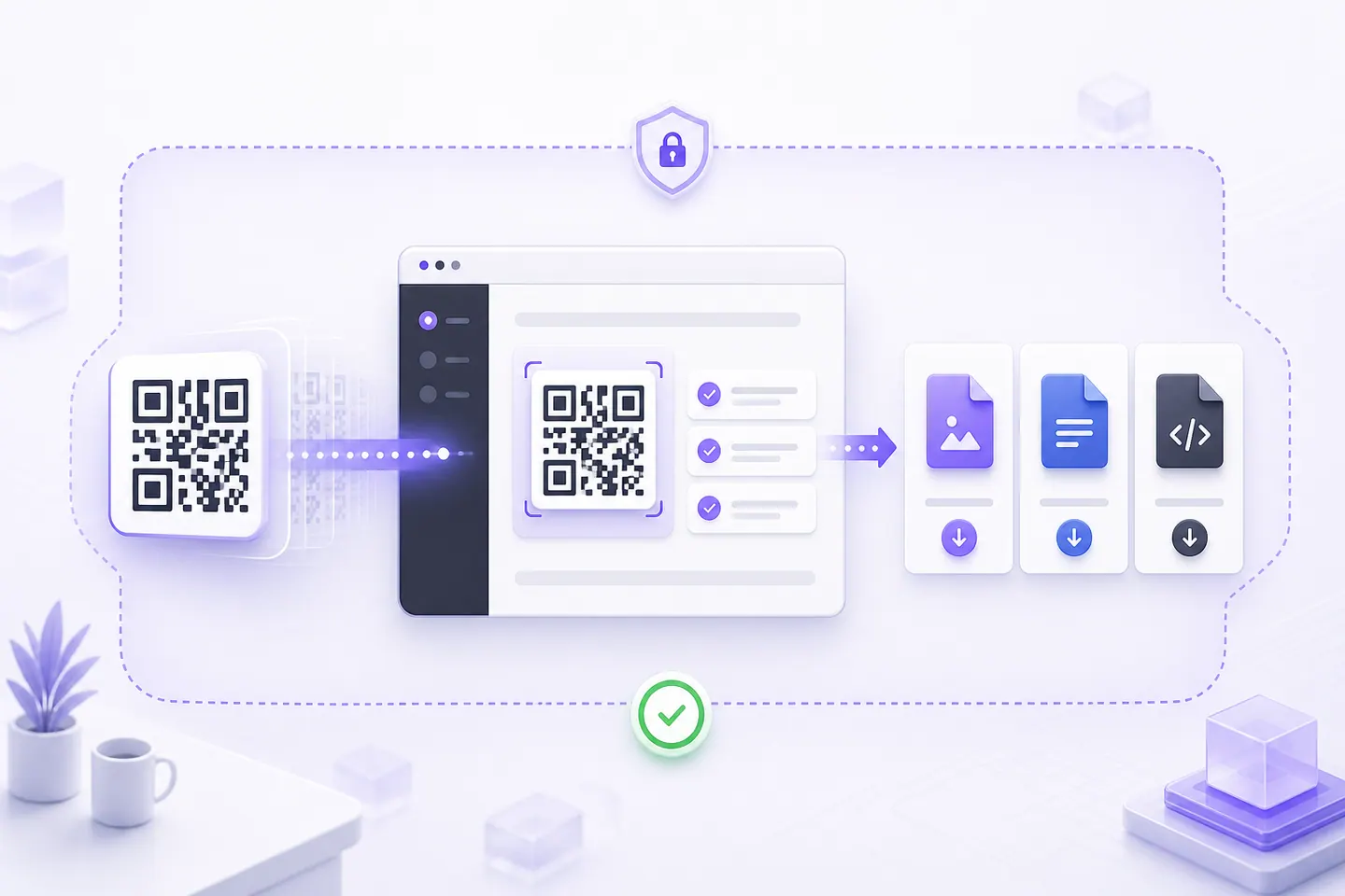 Private browser workflow that verifies a QR code before exporting files