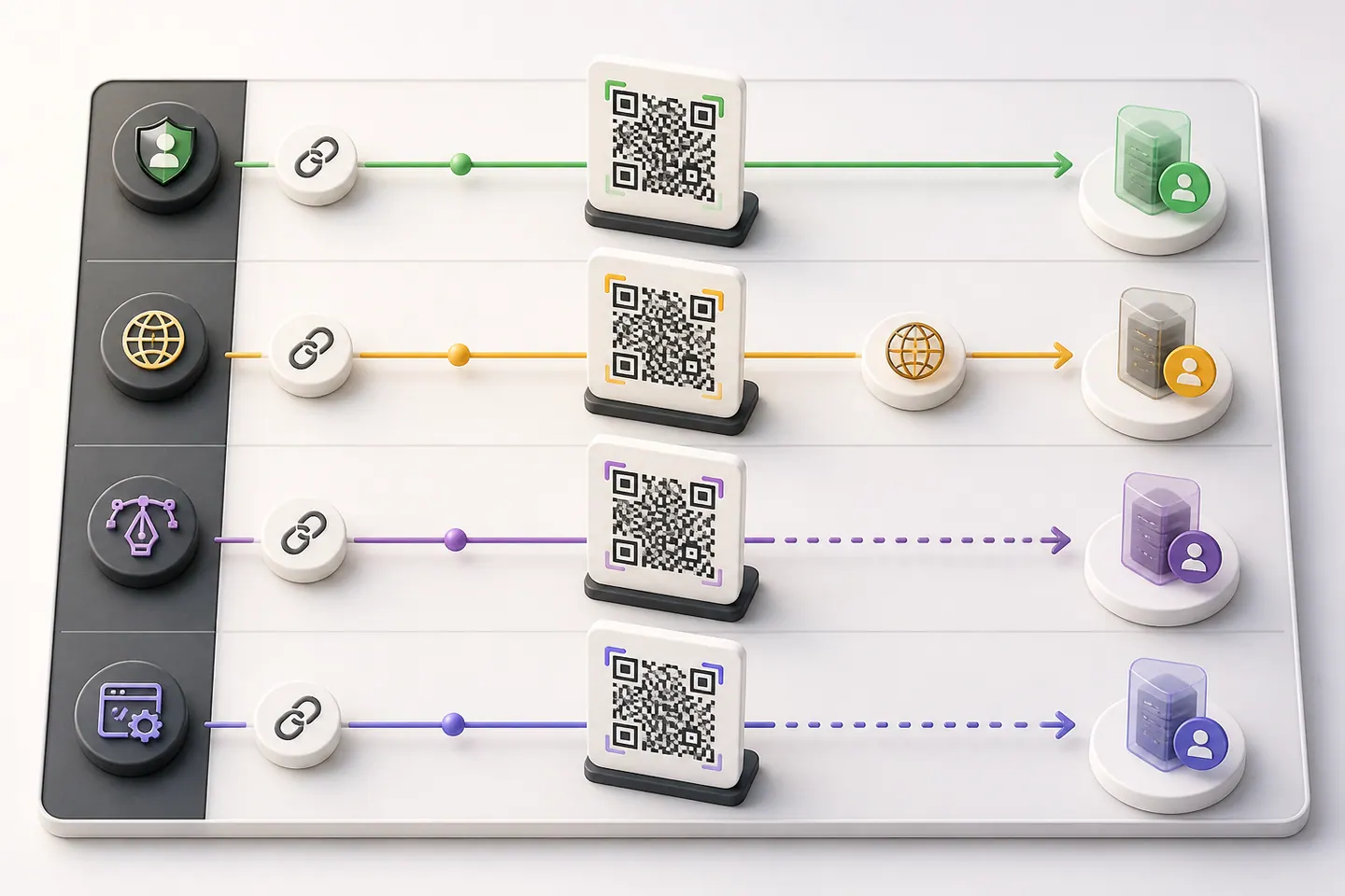 Direct, redirect, design-tool, and browser QR routes compared by destination ownership