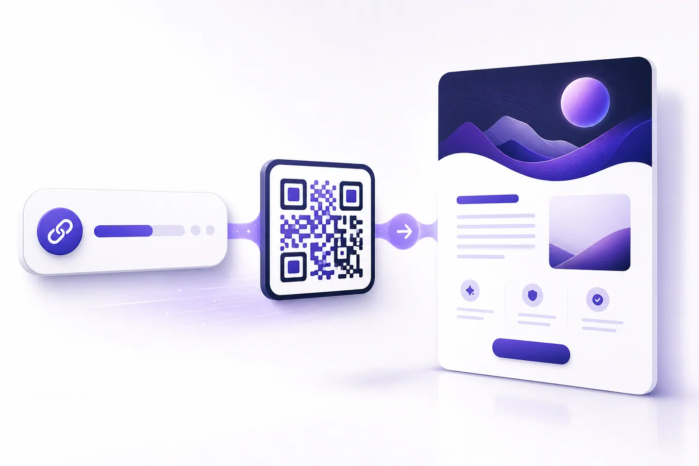 Custom short link connected through a styled QR code to a landing page