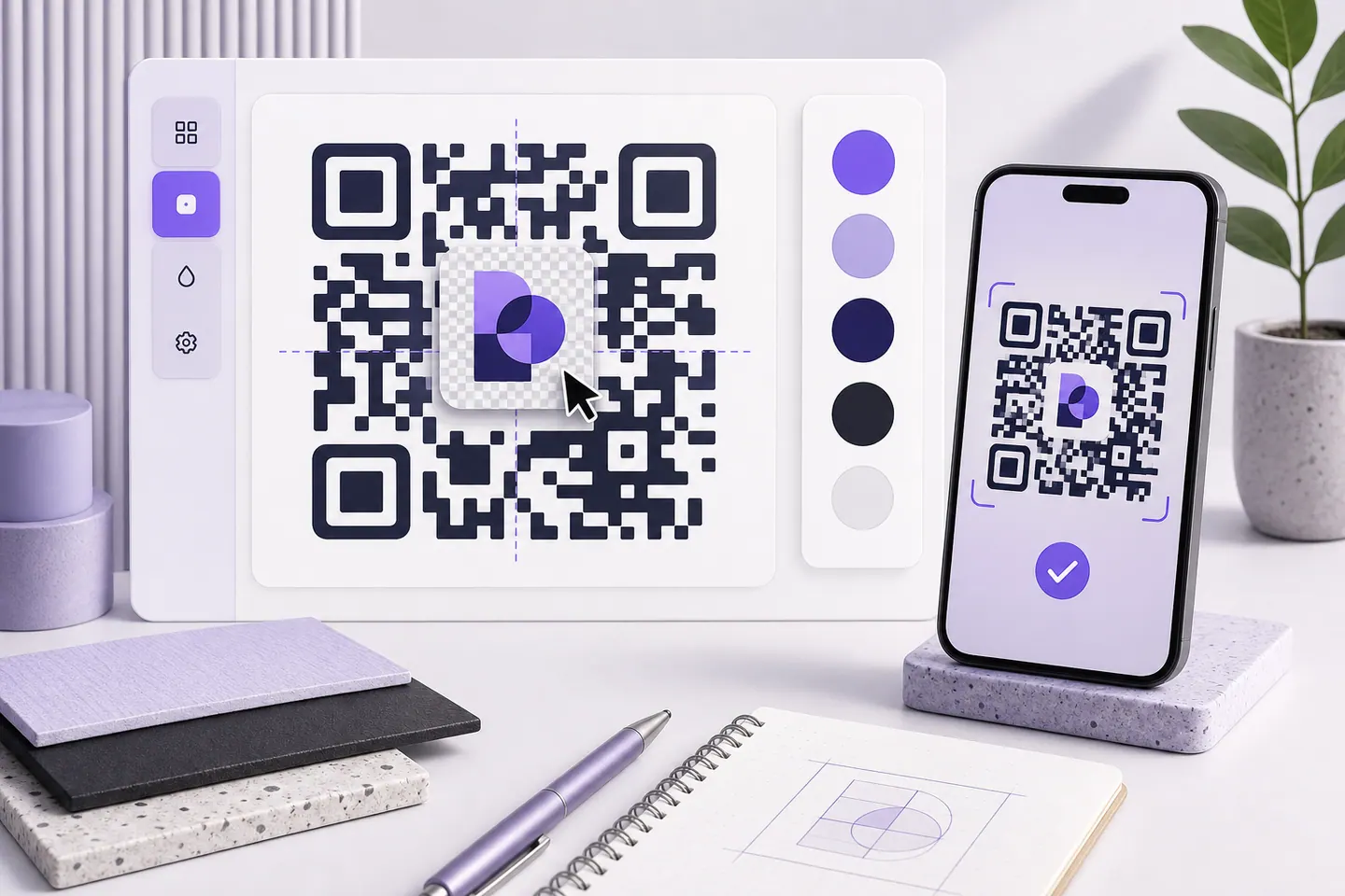 Transparent logo being centered on a QR code before scan verification