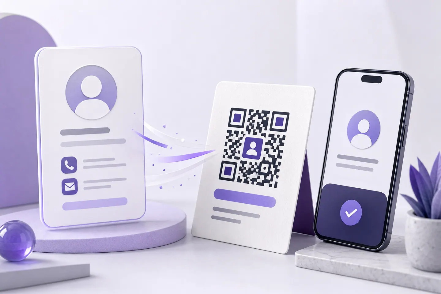 Digital contact details converted into a QR business card and saved on a phone